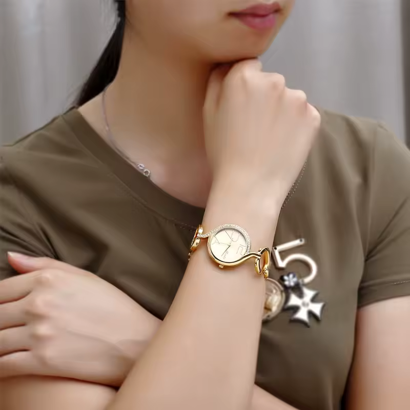 Luxury Brass Hook Buckle Diamond Crystal Quartz Watches