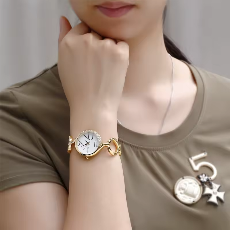 Luxury Brass Hook Buckle Diamond Crystal Quartz Watches - Image 3