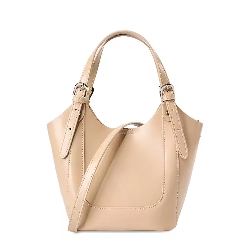 Luxury Cowhide Genuine Leather Bucket Tote Shoulder Small Handbags - Image 5