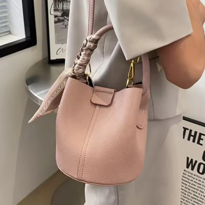 Luxury Design Solid Hasp Bucket PU Leather Crossbody Bags
