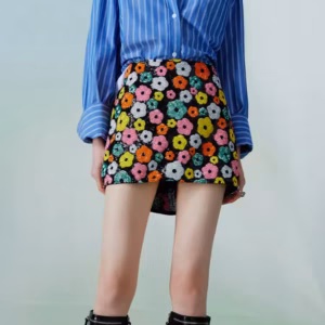 Luxury Floral Sequins Embroidery High Waist Mini Skirt