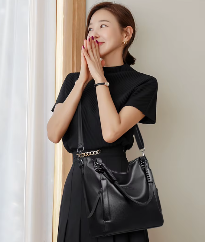 Luxury Solid Color Cowhide Soft Genuine Leather Shoulder Messenger Bag - Image 2