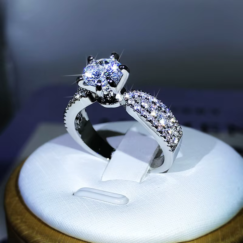 Luxury Sparkling Six-Claw Zircon 925 Sterling Silver Party Reception Ring