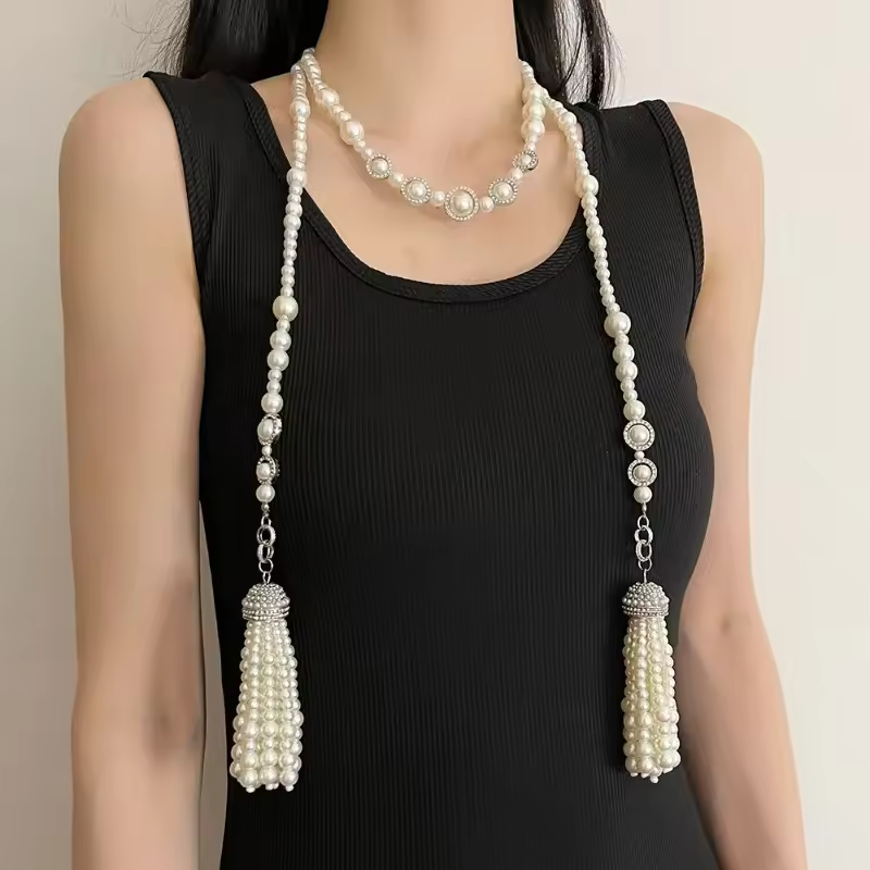 Luxury Temperament Simulated Pearl Tassel Necklace