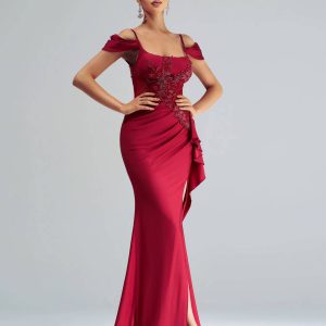 Luxury High Quality Off Shoulder Birthday Party Split Maxi Dress