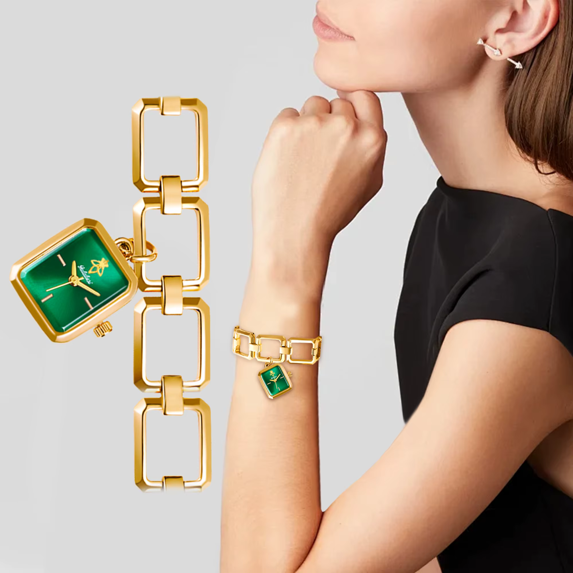 Casual Alloy Hook Buckle Gold Case Bracelet Quartz Small Watch