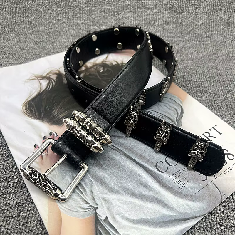 Retro Carved Needle Buckle Jeans Decorative Goth Denim Belt