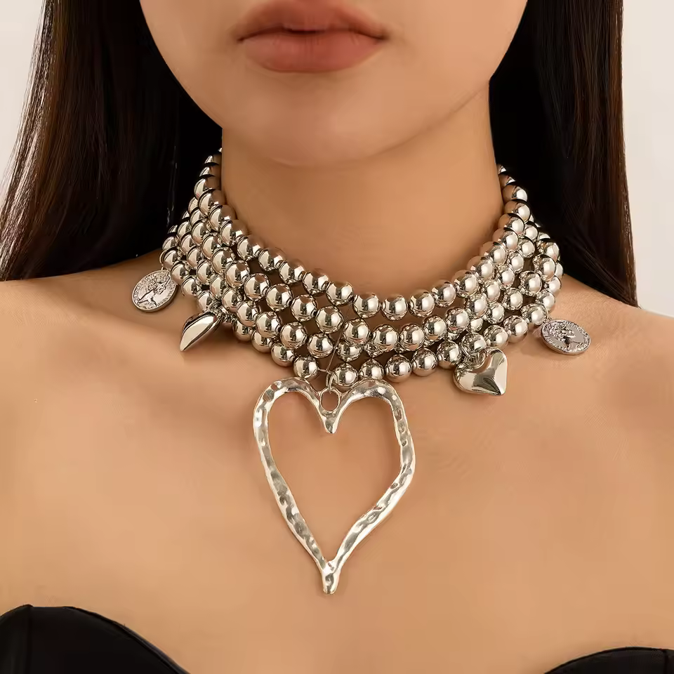 Retro Imitation Exaggerated Multi-Layer Twin Large Love Pearl Necklace