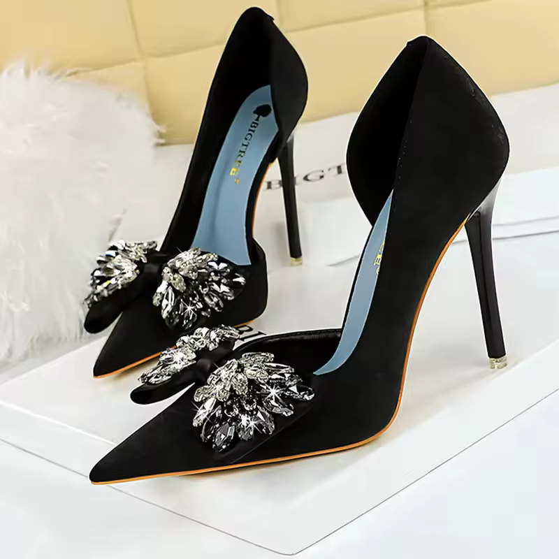 Rhinestone Bow Pumps Luxury Banquet High Heels Stilettos Party Shoes