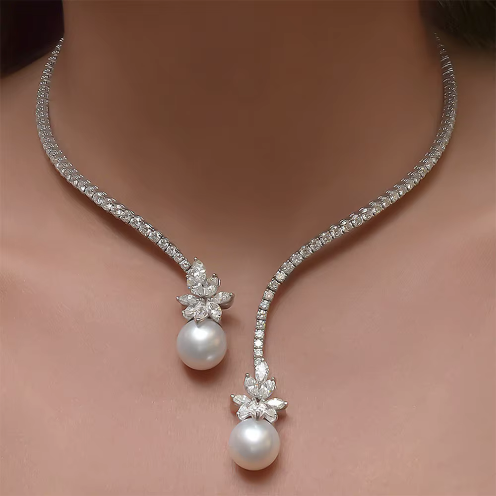 Elegant Rhinestone Stonefans Pearl Choker Collar Chain Jewelry