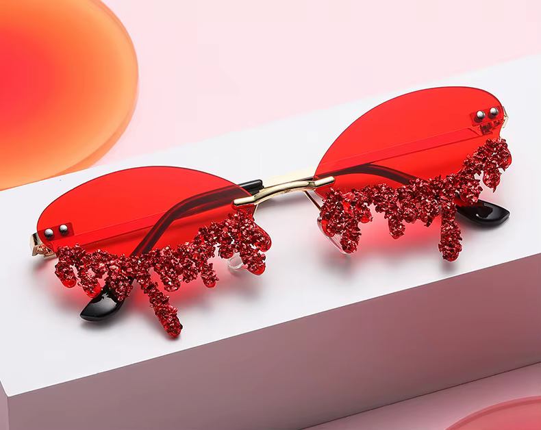 Rhinestone Tear Shape Punk Party Diamond Rimless Sun Glasses - Image 2