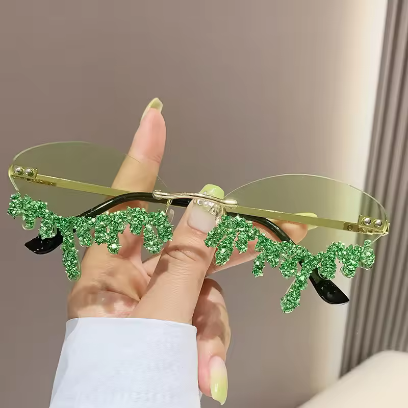Rhinestone Tear Shape Punk Party Diamond Rimless Sun Glasses - Image 6
