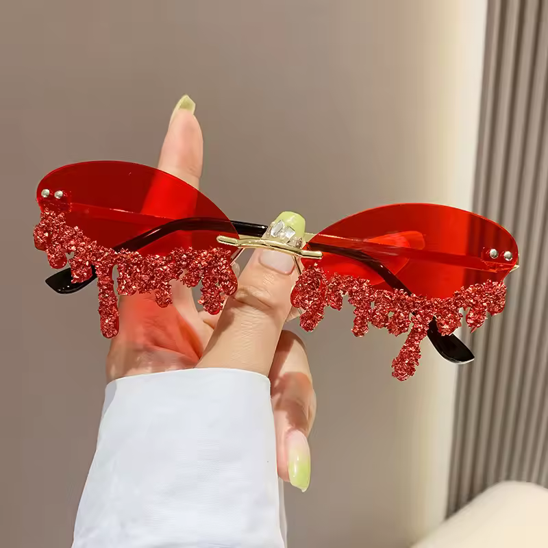 Rhinestone Tear Shape Punk Party Diamond Rimless Sun Glasses