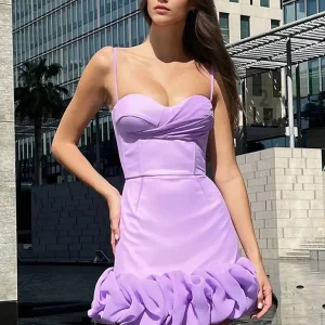 Ruffled Sweetheart Neckline Birthday Party Bodycon Strap Mini Dress