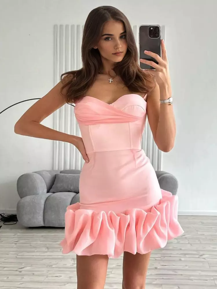 Ruffled Sweetheart Neckline Birthday Party Bodycon Strap Mini Dress - Image 6