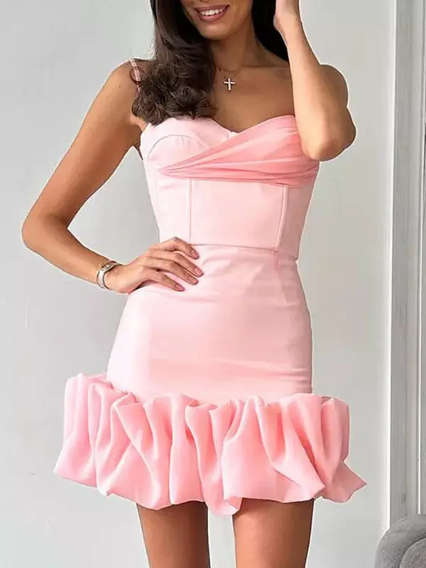 Ruffled Sweetheart Neckline Birthday Party Bodycon Strap Mini Dress - Image 7