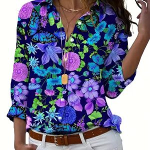 Sleek Cactus and Succulent Print Casual Shirt