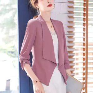 Elegant 3/4 Sleeve Slim Shirring Korean Fashion 3/4 Sleeve Casual Suit Coat