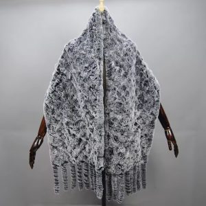 Knitted  Real Rex Rabbit Fur Tassel Neck Warm Long Scarves