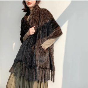 Real Mink Fur Knitted Pashmina Scarves Long Style Large Winter Scarf