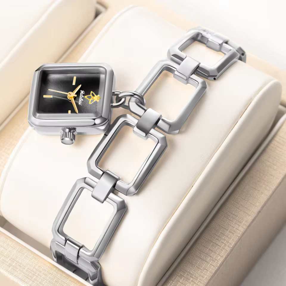 Luxury Silver Case Alloy Hook Buckle Quartz Small Rectangle Watch