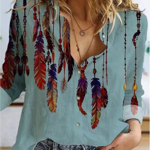 Modern Succulent Print Single-Breasted Casual Shirt