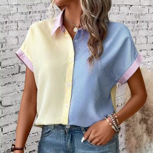 Striped Fashion Elegant Shirt Plus Size Color Matching Shirt