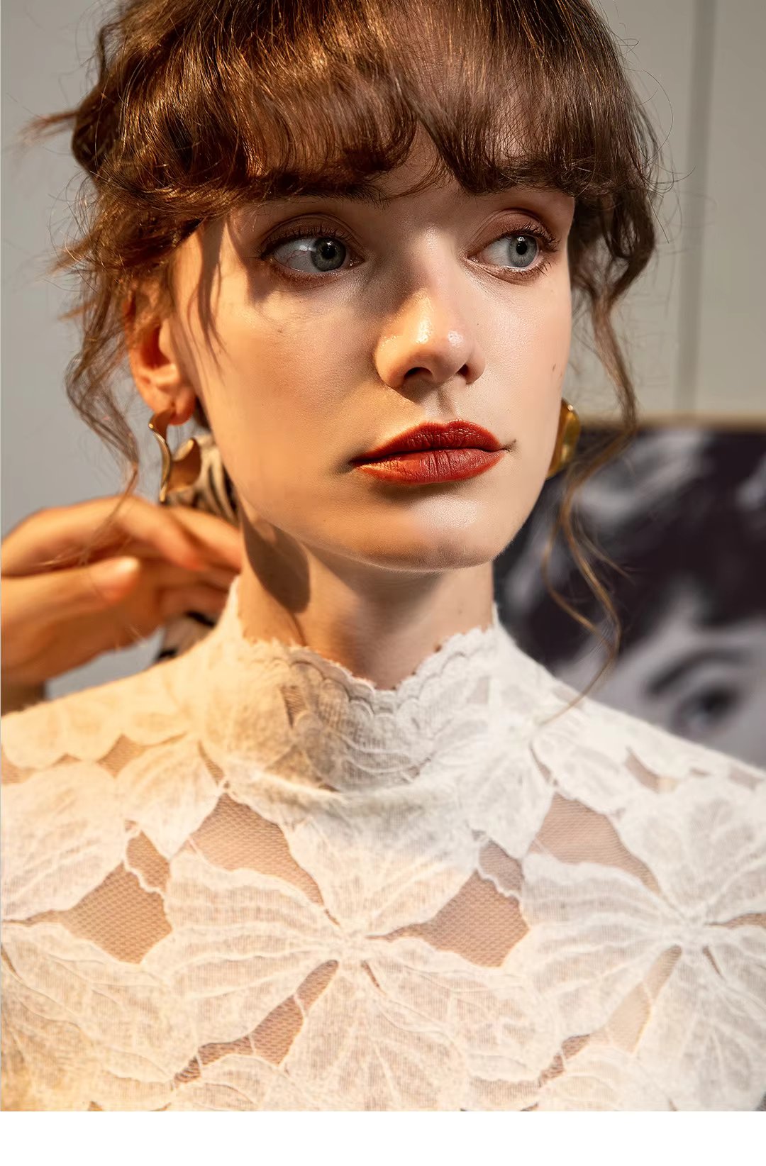 See Through Fashion Brushed Lace Shirt Long Sleeved T-shirt - Image 4