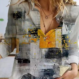 Elegant Single-Breasted Shirt with Cactus Inspired Print