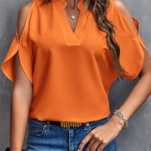 Elegant Off Shoulder Fashion Trend Loose Short Sleeve Shirts Tops