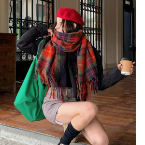 Plaid Fashion Bib Double-sided Long Imitation Cashmere Thickened Scarves