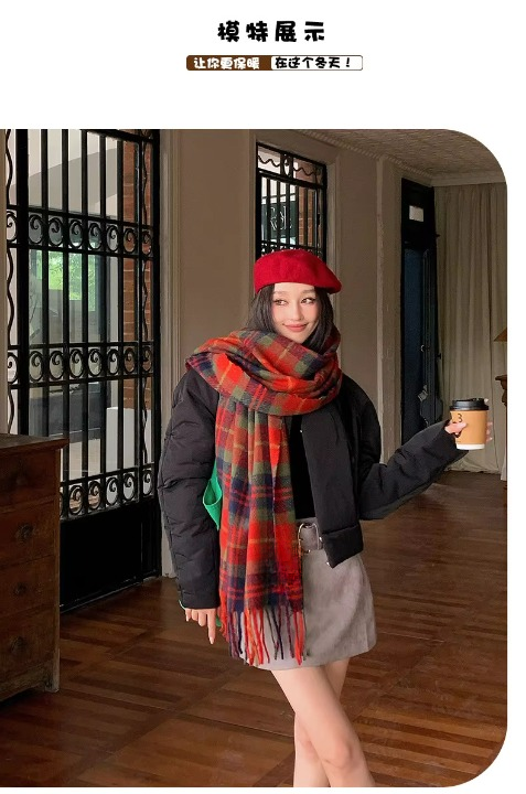 Plaid Fashion Bib Double-sided Long Imitation Cashmere Thickened Scarves - Image 2