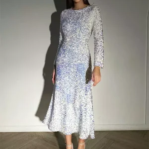 Elegant Long Sleeve Jewel Neckline Birthday Party Midi Dress