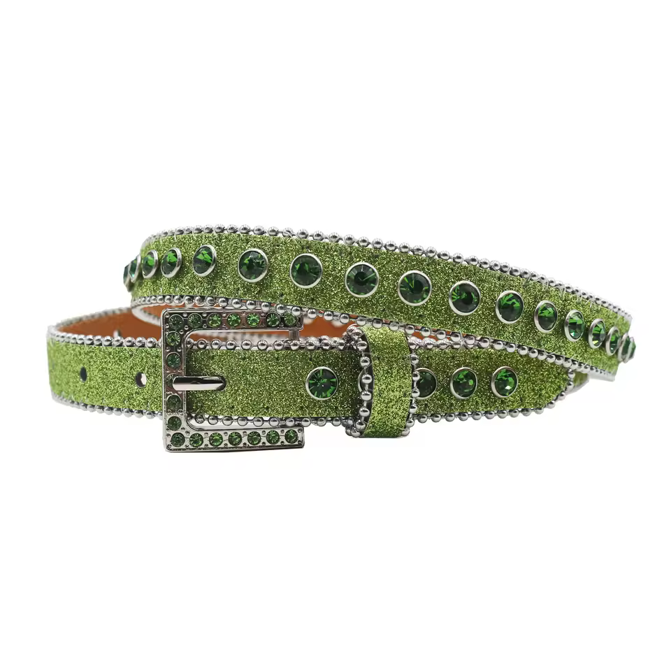 Shine Square Buckle Rhinestone PU Leather Gothic Punk Waist Belts