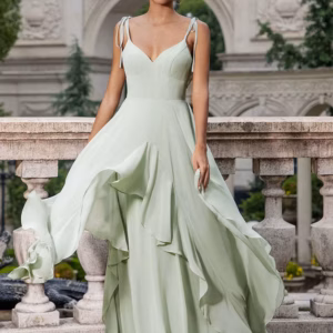 Simple Elegant V-neck Ruffles Chiffon Spaghetti Straps Irregular Wedding Party A-line Bridesmaid Dresses