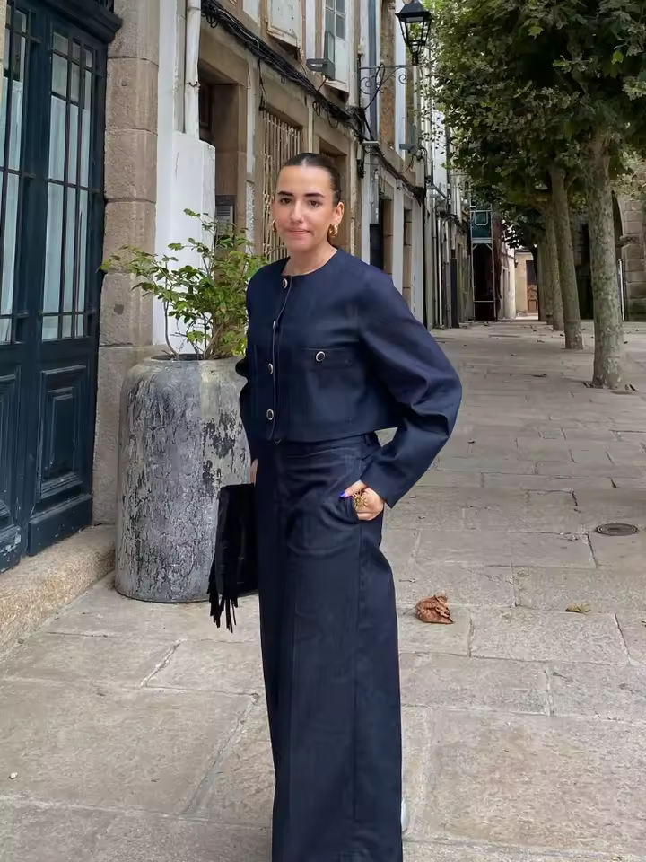 Single Breasted Round Neck Shirt High Waisted Pant With Pocket 2 Piece Set - Image 6