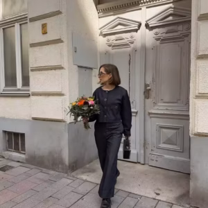 Single Breasted Round Neck Shirt High Waisted Pant With Pocket 2 Piece Set