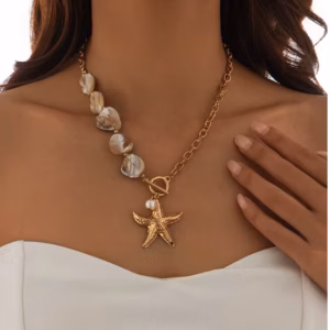 Starfish Beaded Shell Niche Vacation Style Pendant Necklace