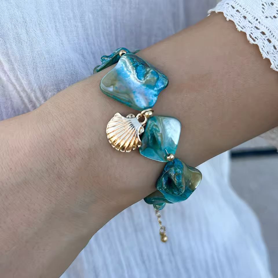 Elegant Starfish Shell Conch Creative Colorful Stones Bracelet