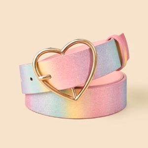 Casual Sweet Rainbow Glitter PU Leather Love Buckle Belt