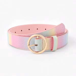 Casual Sweet Rainbow Glitter PU Leather Round Buckle Belt