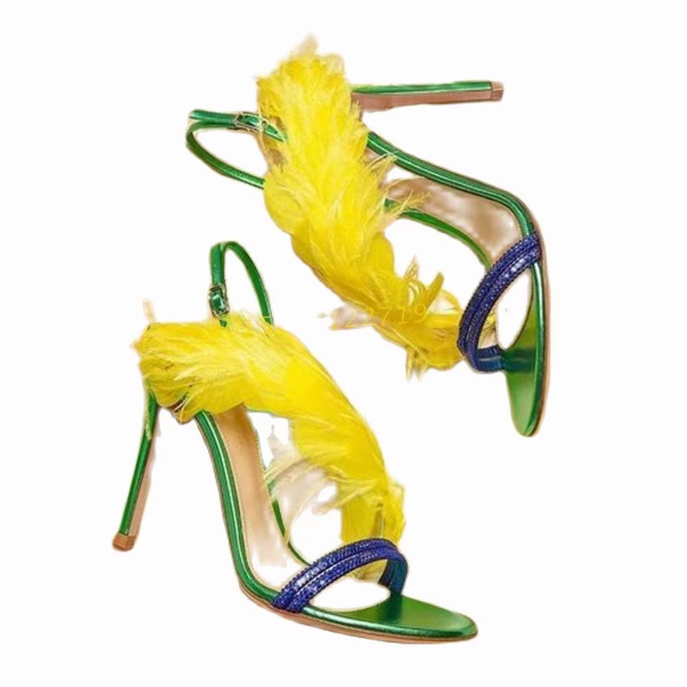 Trendy Feather Sweet Open Heel Party Back Strap Heels Sandals - Image 3