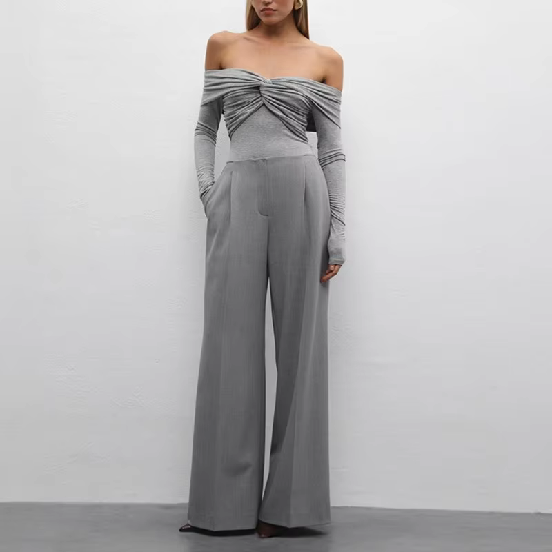 Trendy Off Shoulder Cross Neck Long Sleeve Bodycon Shirts