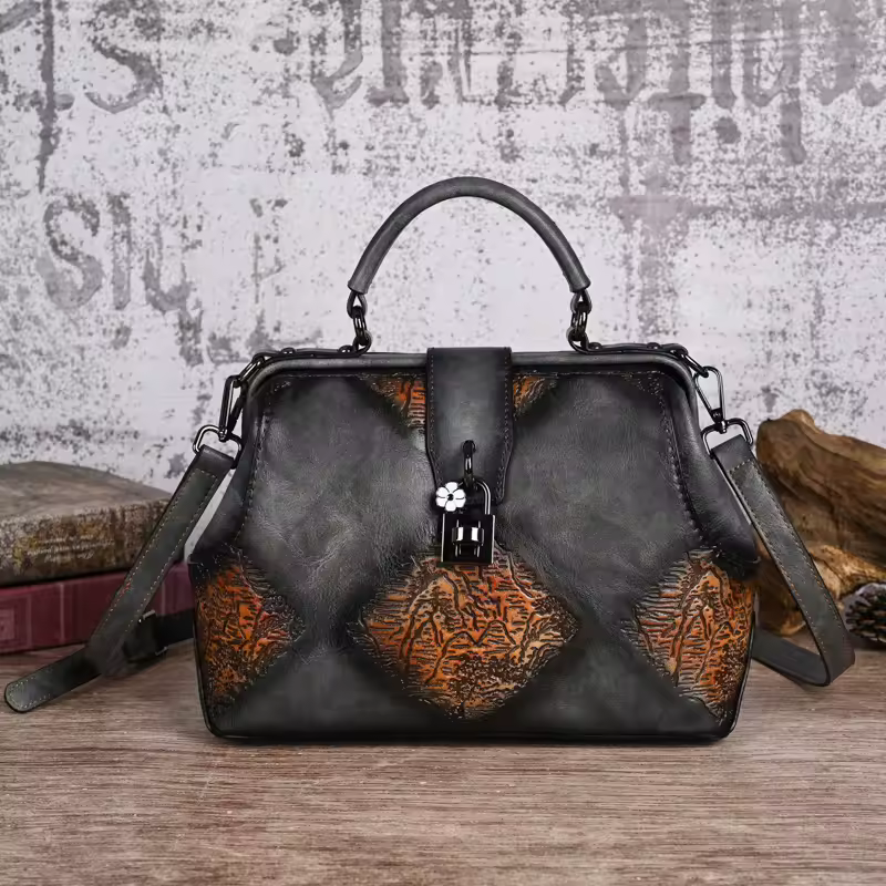 Vintage Handmade Embossed Leather Designer Shoulder Crossbody Bags