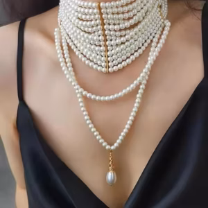 Vintage Handmade Multi-layer Pearl Tassels Choker Collar Chain Necklace
