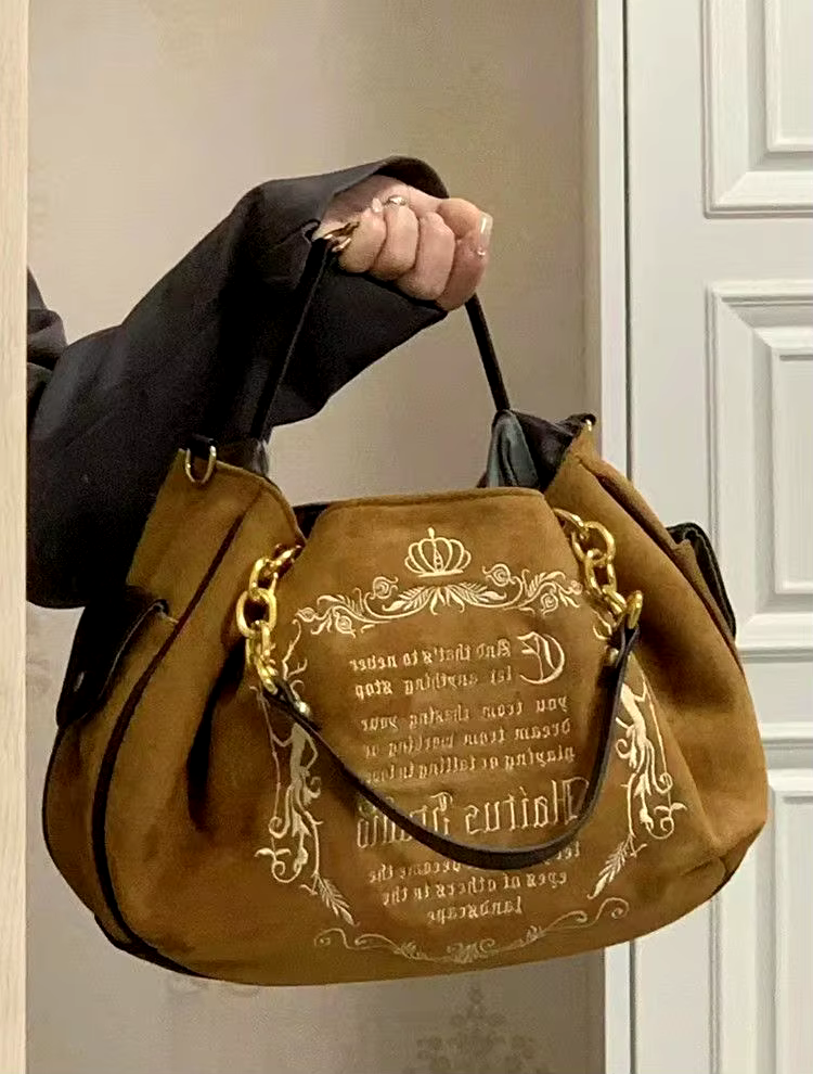 Vintage Letter Gothic Large Capacity Casual Crossbody Tote Bag - Image 3