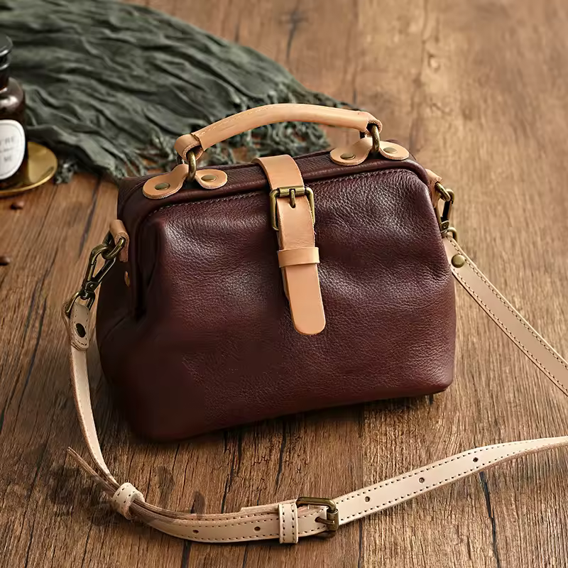 Vintage Soft Cowhide Genuine Leather Versatile Bucket Handbags - Image 5