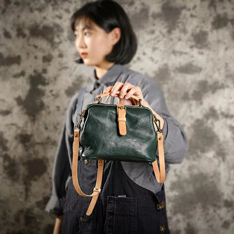 Vintage Soft Cowhide Genuine Leather Versatile Bucket Handbags