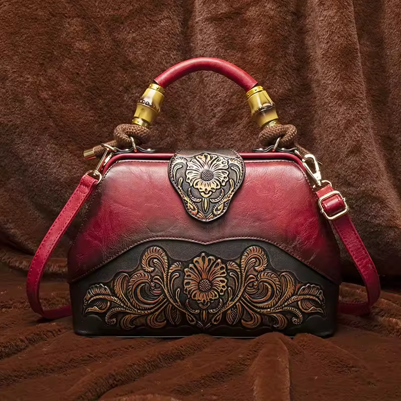 Vintage Style Flower Pattern PU Material Shoulder Bag - Image 6