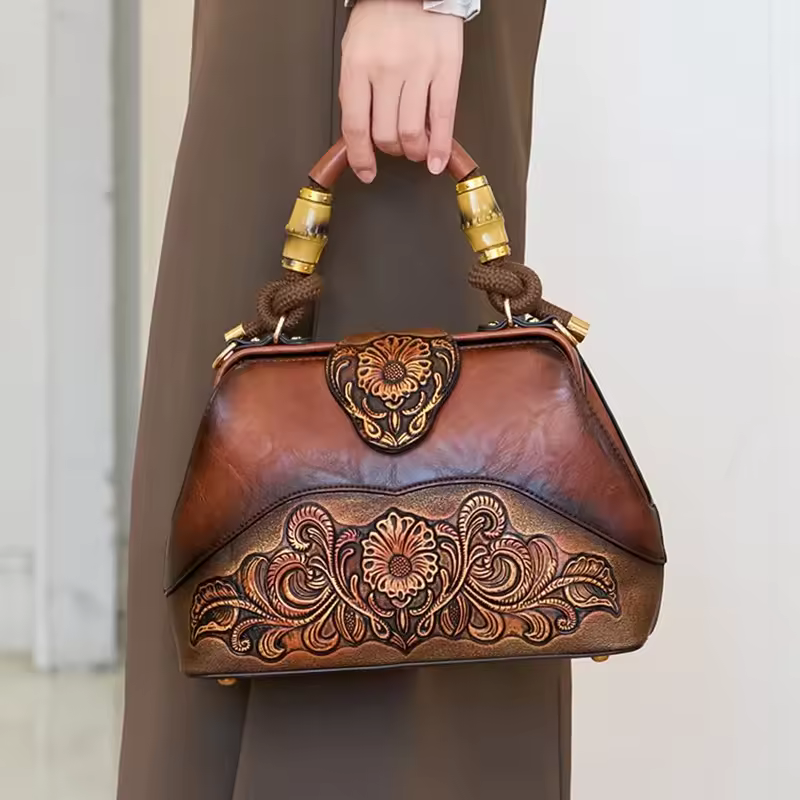 Vintage Style Flower Pattern PU Material Shoulder Bag - Image 3